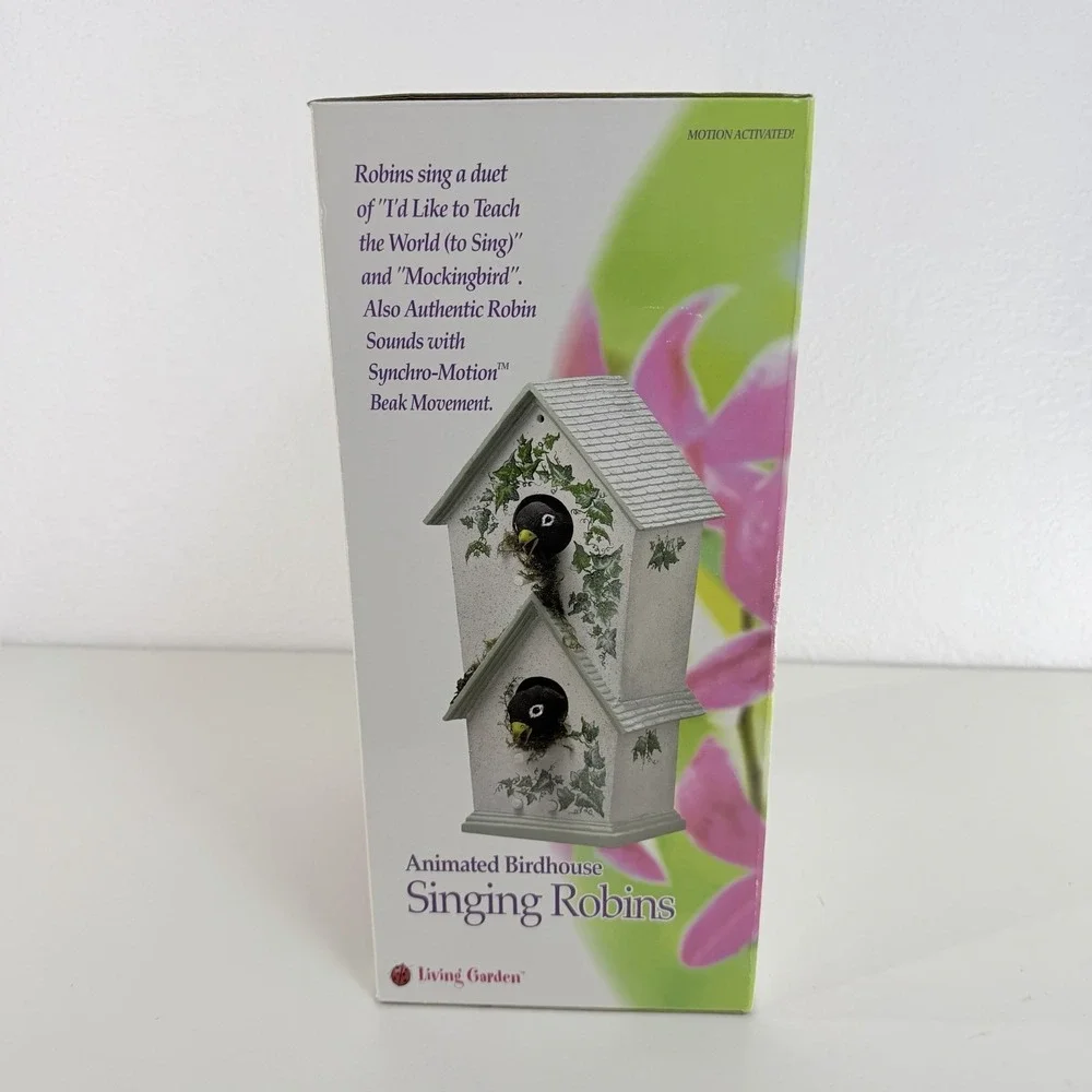 Vintage Jiada Gemmy Living Garden Animated Birdhouse Singing Robins NEW SEALED
